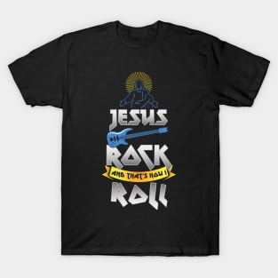 Christianity Guitar Player Jesus Is My Rock & Thats How i Roll Christian T-Shirt